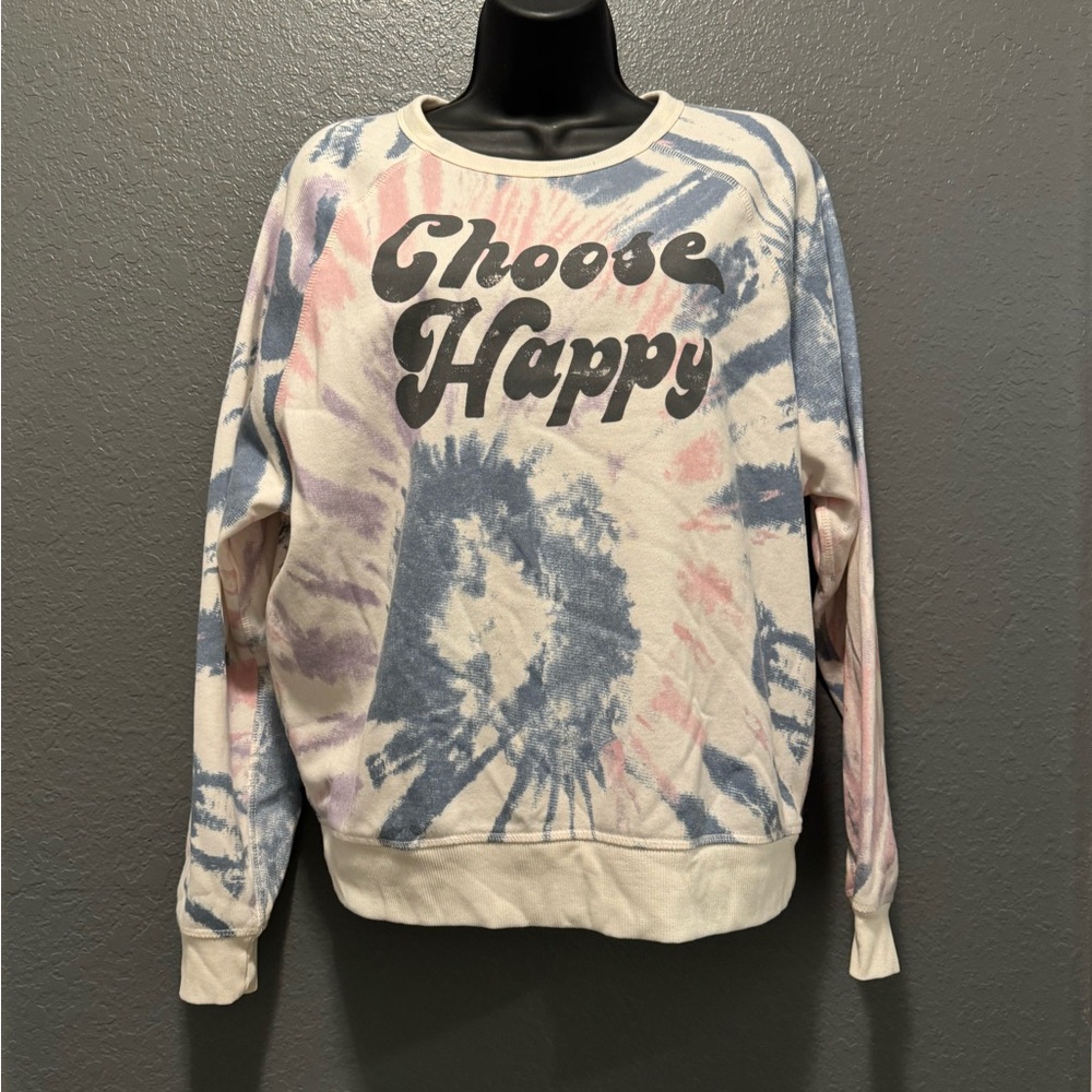 blue, pink, and white choose happy crewneck sweatshirt